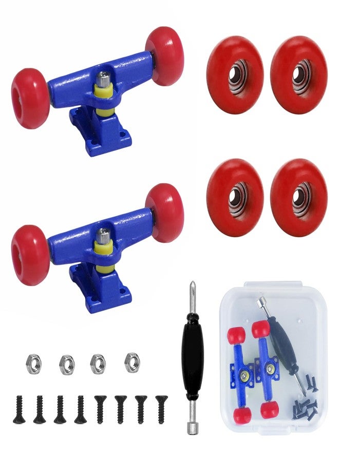 DisplayMore 19PCS Fingerboard Skateboard Bearing Wheels Tool Set, Blue Trucks & Red Spherical Fingerboard Bearing Wheels & Nuts & Screw & Screwdriver - Image 1