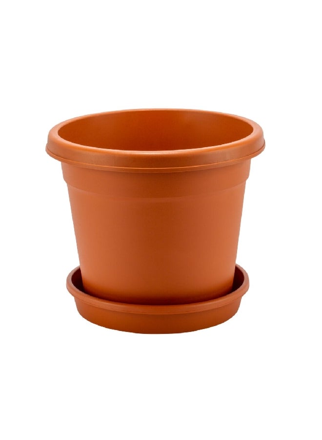 Durable and Weather Resistant Lightweight Round Flower Pot with Tray Brown 14 Inch IFFP14034