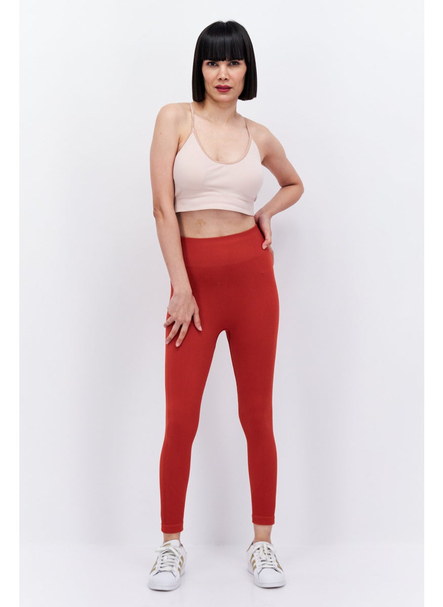 Etam Women Regular Fit Textured Pants, Orange  - Image 3