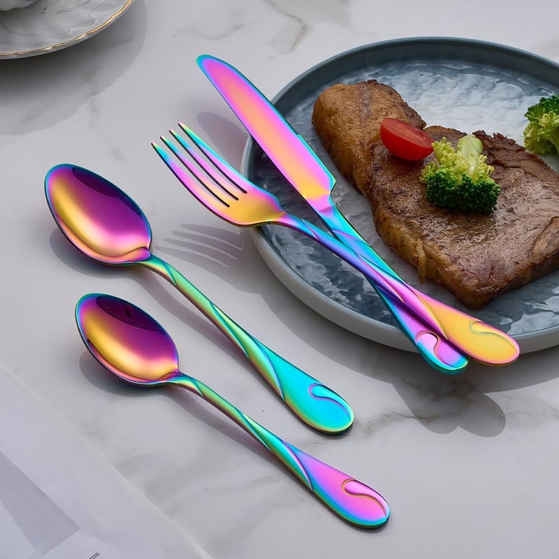 Seeshine Rainbow Silverware Set for 6 30Piece Stainless Steel Flatware Set Shiny Rainbow Metal Cutlery Set Include Fork Knife and Spoon Set Dishwasher Safe - Image 5
