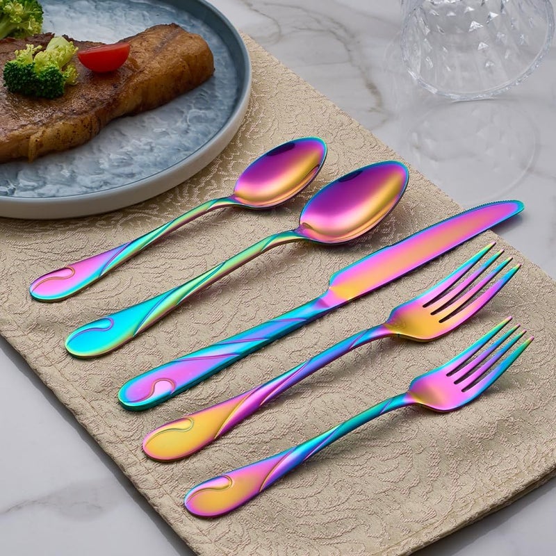 Seeshine Rainbow Silverware Set for 6 30Piece Stainless Steel Flatware Set Shiny Rainbow Metal Cutlery Set Include Fork Knife and Spoon Set Dishwasher Safe - Image 4