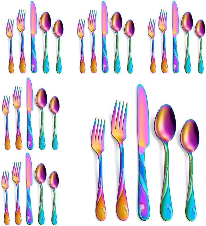 Seeshine Rainbow Silverware Set for 6 30Piece Stainless Steel Flatware Set Shiny Rainbow Metal Cutlery Set Include Fork Knife and Spoon Set Dishwasher Safe - Image 1