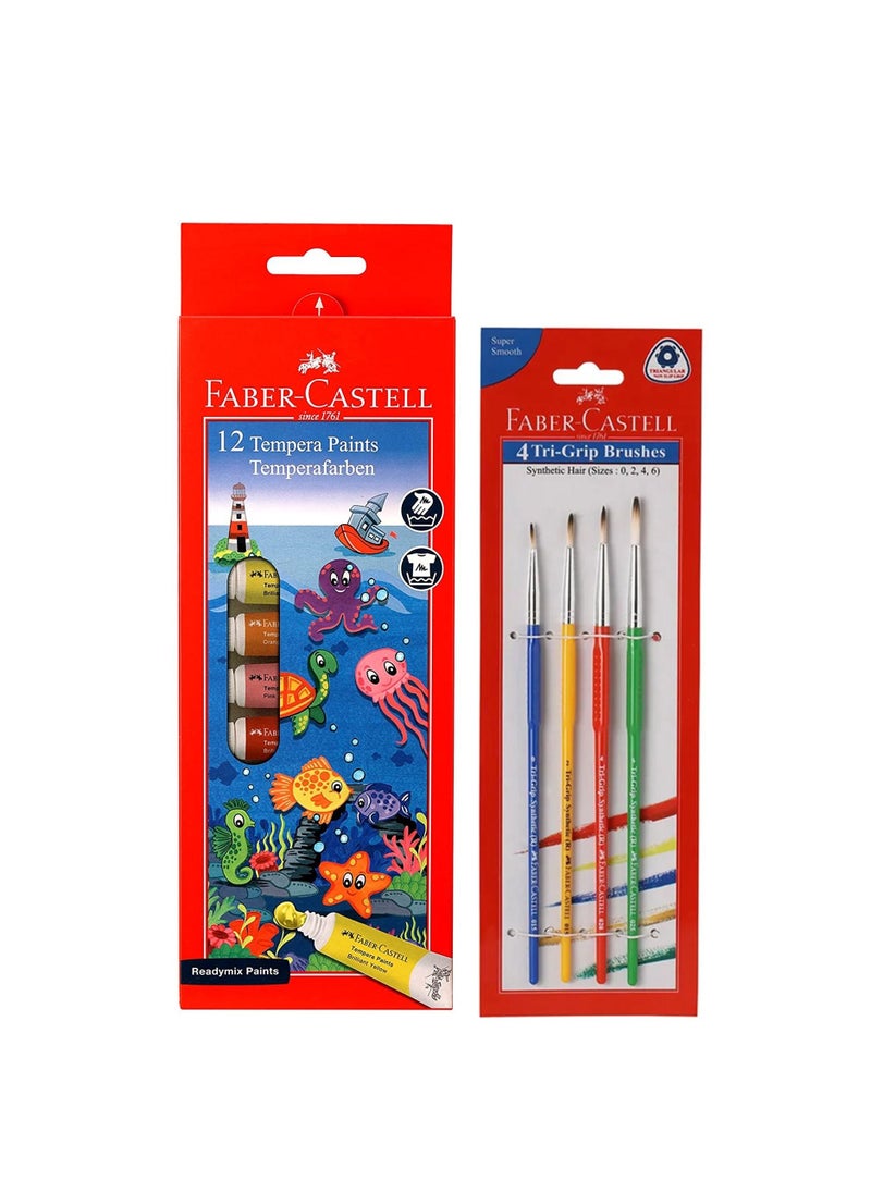 FABER-CASTELL - 17-Piece Tempera Colour Painting Set With Sketchbook and Brushes - Image 1