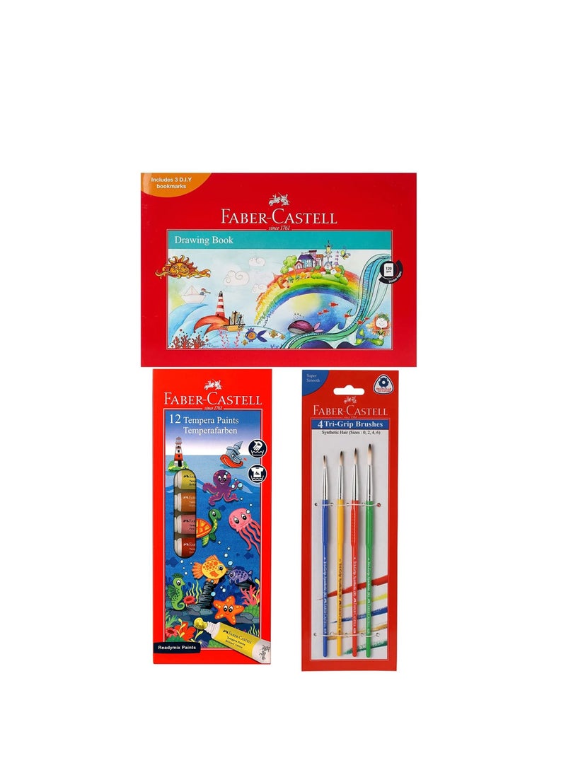 FABER-CASTELL - 17-Piece Tempera Colour Painting Set With Sketchbook and Brushes - Image 1