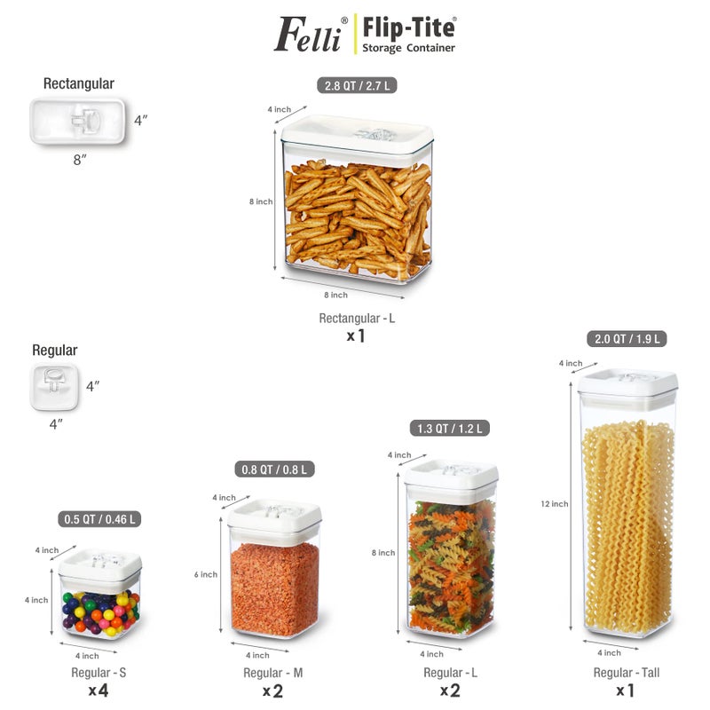Felli Flip Tite Storage Container with 4 Inch Lid SQUARE & RECTANGLE, Air Tight Ring Seal Top Clear Acrylic Canister Jar, Spice Pasta Cereal Snack Pantry Organizer, Gift Set for Women (10pk, Variety) - Image 4
