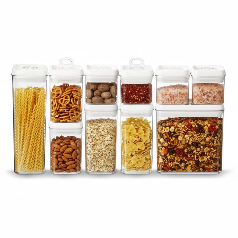 Felli Flip Tite Storage Container with 4 Inch Lid SQUARE & RECTANGLE, Air Tight Ring Seal Top Clear Acrylic Canister Jar, Spice Pasta Cereal Snack Pantry Organizer, Gift Set for Women (10pk, Variety) - Image 1