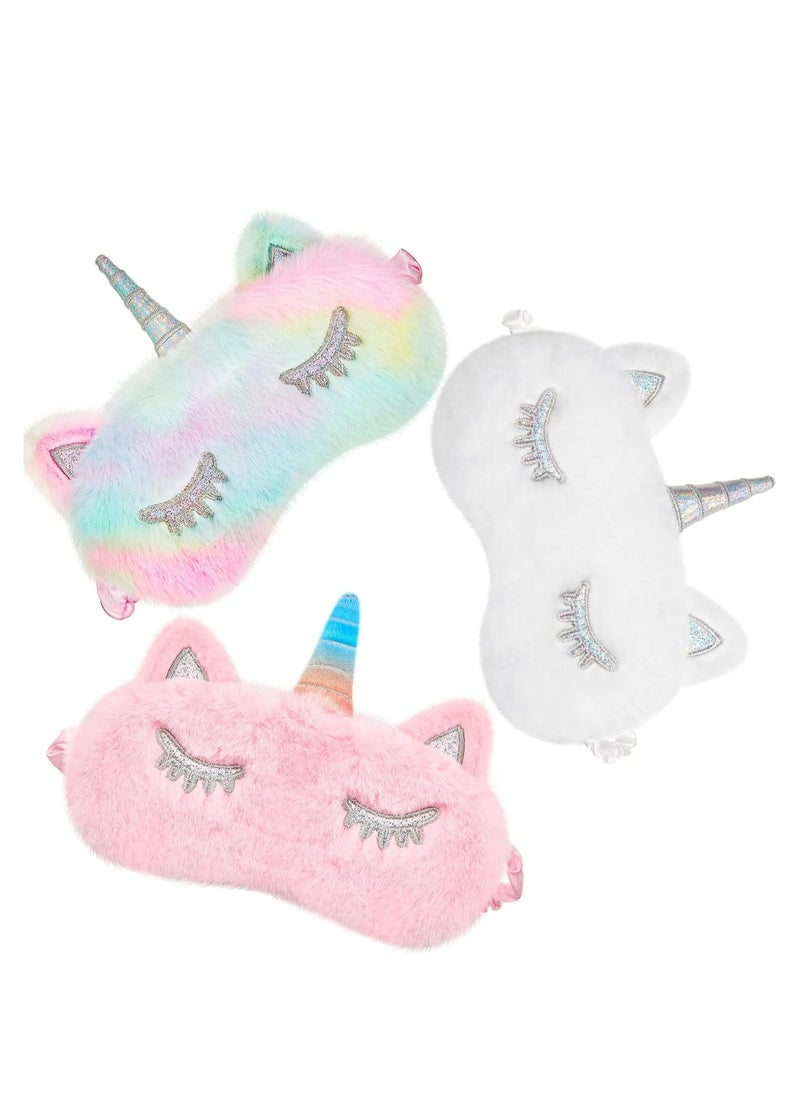 Oasisgalore 3 Pcs Plush Cat Eye Covers, Soft Sleep Blindfolds in Mixed Colors (Pink, White) for Kids, Girls, Adults, Travel  - Image 1