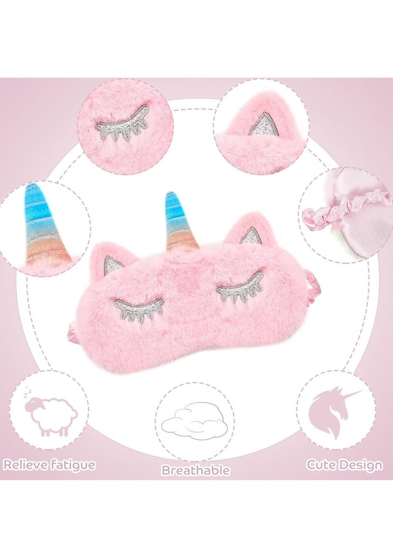 Oasisgalore 3 Pcs Plush Cat Eye Covers, Soft Sleep Blindfolds in Mixed Colors (Pink, White) for Kids, Girls, Adults, Travel  - Image 3