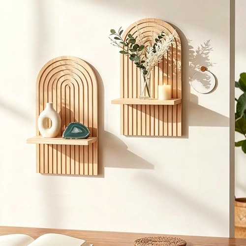 LIYAOLI Boho Wall Shelf Set of 215 x 86 Inch Arched Wooden Hanging Shelves for Living Room Bedroom MidCentury Modern Bohemian Wall Decor Natural Wood Finish - Image 1
