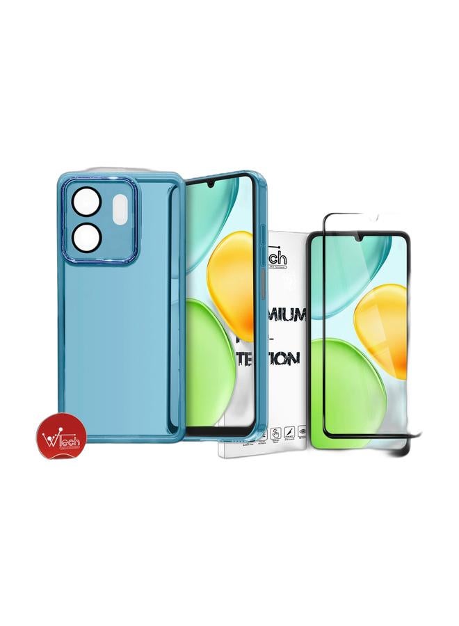 Wtech Honor X6d 5G 2026 Soft Transparent TPU Camera Lens Protection Silicone Ultra Thin Phone Stylish Electroplated Camera Border Back Case Cover - Blue & Honor X6d 5G 2026 Premium E2E Series Full Glue Full Cover Tempered Glass Screen Protector (MSGECN) - Clear/Black Bundle - Image 1