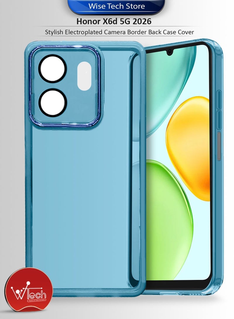 Wtech Honor X6d 5G 2026 Soft Transparent TPU Camera Lens Protection Silicone Ultra Thin Phone Stylish Electroplated Camera Border Back Case Cover - Blue & Honor X6d 5G 2026 Premium E2E Series Full Glue Full Cover Tempered Glass Screen Protector (MSGECN) - Clear/Black Bundle - Image 2