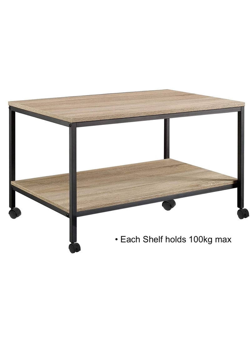 STAR WORK - STAR WORK Heavy Duty Coffee Center Table with Wheels 2-Tier Tea Table with Storage Shelf,Cocktail Table TV Stand Accent Furniture for Home Office Living Room | 32 x 19 x 17 inches | (COFFEE TABLE) - Image 1