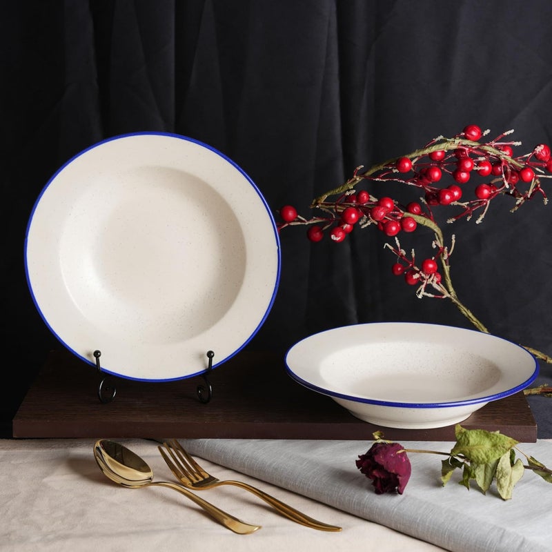 Caffeine Caffeine Ceramic Handmade Stoneware Marble Matte Style Soup Plate/Pasta Plate/Maggie Plate/Macaroni Plate 9 inches (Set of 6 Dishwasher & Microwave Safe) - Image 4