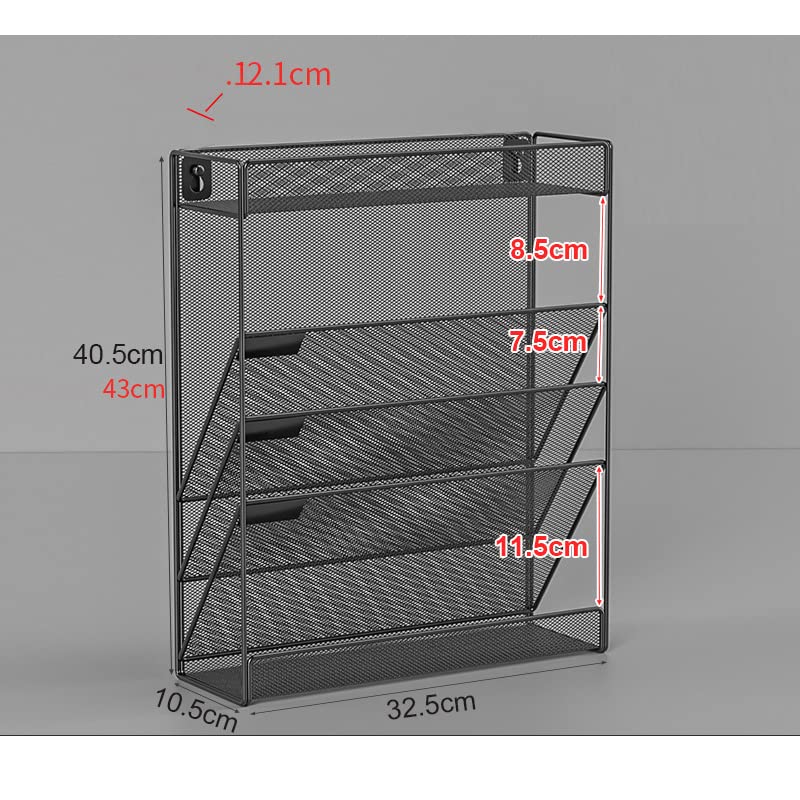 SUKHAD Mesh File Organizer 3 Tier File Rack & 2 Compartment Stationery Wall Mount Hanging File Organizer | 40.5 x 32.5 x 10.5 Cm|Metal| Black - Image 4