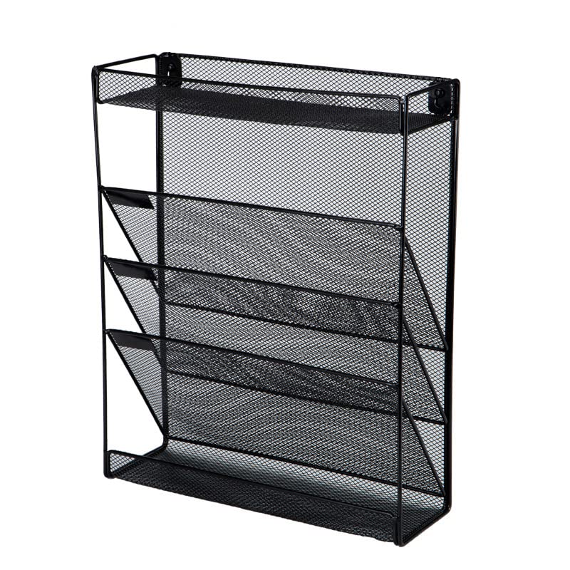 SUKHAD Mesh File Organizer 3 Tier File Rack & 2 Compartment Stationery Wall Mount Hanging File Organizer | 40.5 x 32.5 x 10.5 Cm|Metal| Black - Image 1