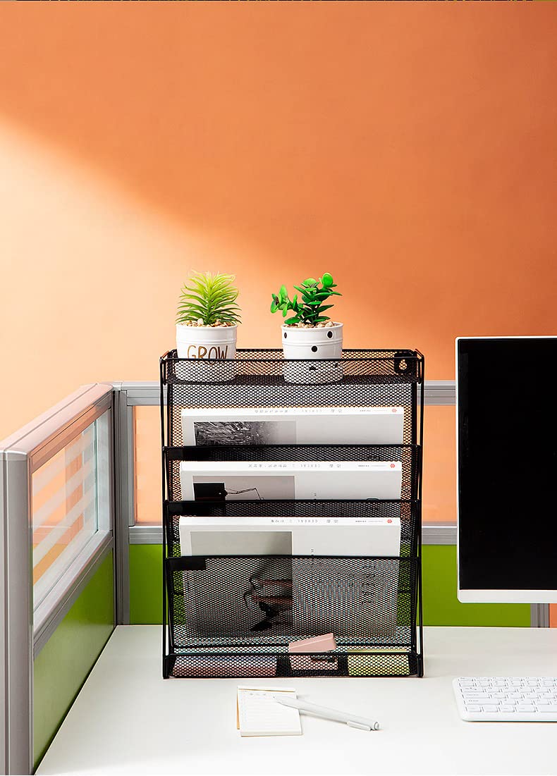 SUKHAD Mesh File Organizer 3 Tier File Rack & 2 Compartment Stationery Wall Mount Hanging File Organizer | 40.5 x 32.5 x 10.5 Cm|Metal| Black - Image 5