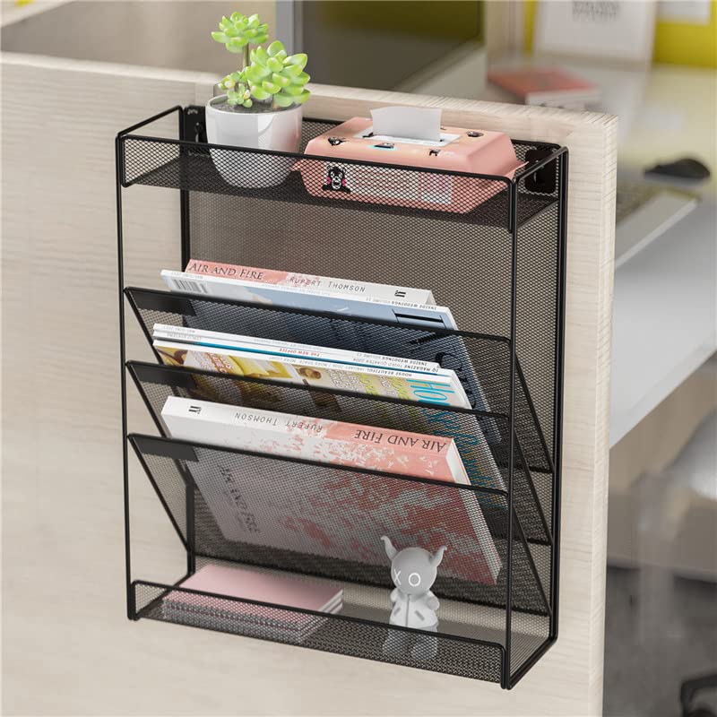 SUKHAD Mesh File Organizer 3 Tier File Rack & 2 Compartment Stationery Wall Mount Hanging File Organizer | 40.5 x 32.5 x 10.5 Cm|Metal| Black - Image 3