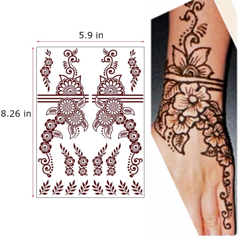 Xmasir 12 Sheets Henna Temporary Tattoo Kit, Waterproof Brown Tattoo Stickers for Girls Women Wedding Party Body Art Stickers (Brown-2) - Image 3