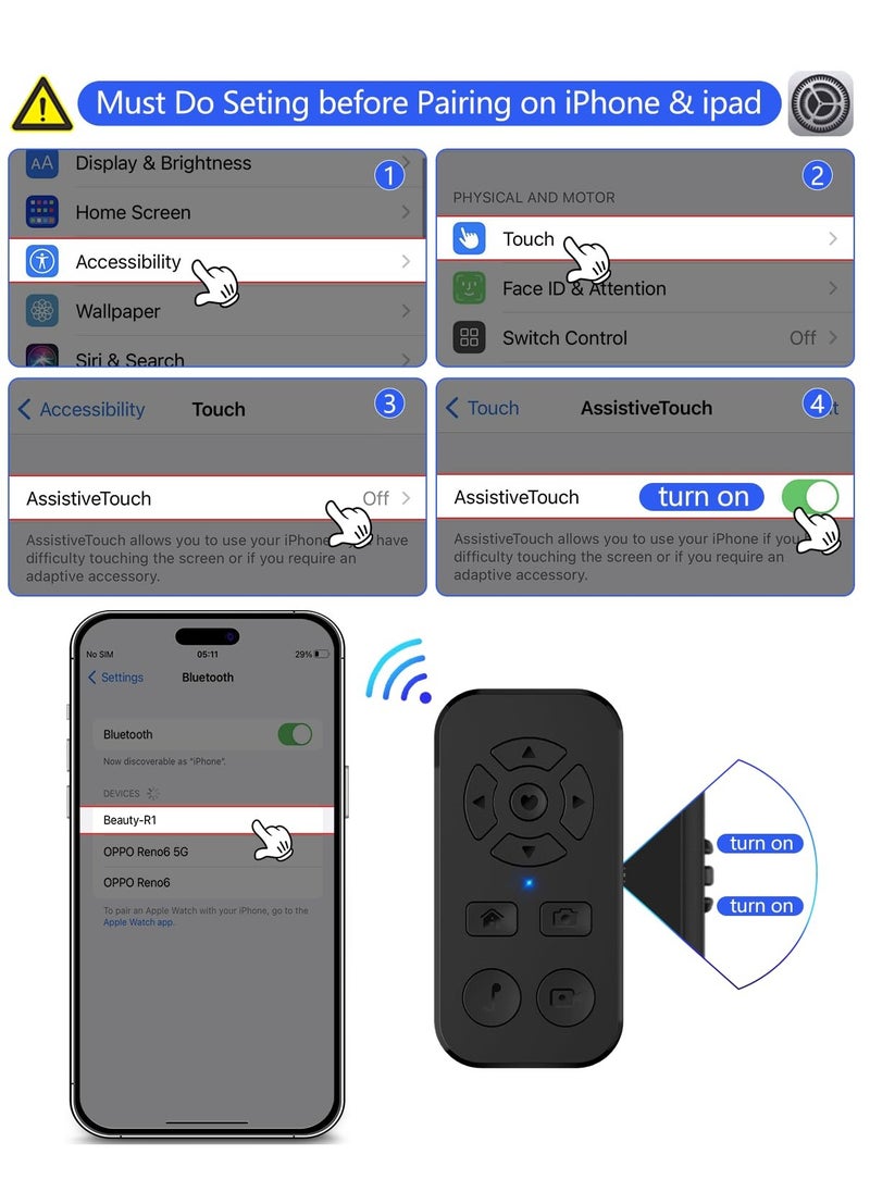 Excefore Bluetooth Scrolling Page Turner, Bluetooth Page Turner for Kindle App, Camera Photo and Video Clicker for iPhone, Support Tiktok Video Recording/Play/Pause/Give a Like  - Image 3