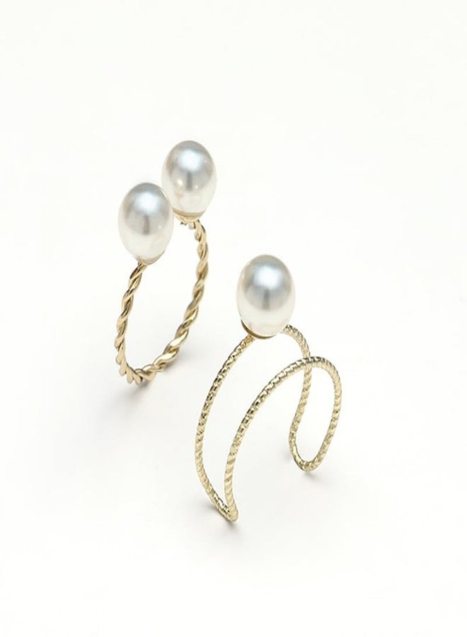 kepvrio Pearl Ring for Women Promise Stacking Pearl Rings Adjustable Open Pearl Finger Ring Trendy Personality Christmas Pearl Jewerly Prom Dress Jewerly - Image 4