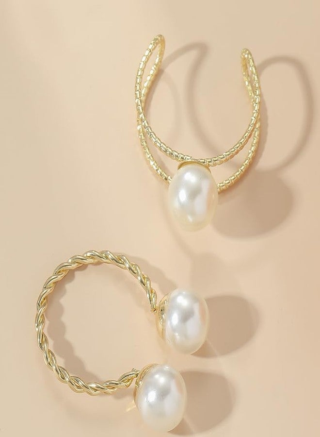kepvrio Pearl Ring for Women Promise Stacking Pearl Rings Adjustable Open Pearl Finger Ring Trendy Personality Christmas Pearl Jewerly Prom Dress Jewerly - Image 2