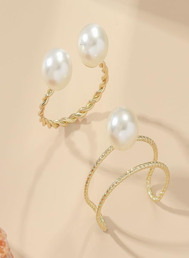 kepvrio Pearl Ring for Women Promise Stacking Pearl Rings Adjustable Open Pearl Finger Ring Trendy Personality Christmas Pearl Jewerly Prom Dress Jewerly - Image 5