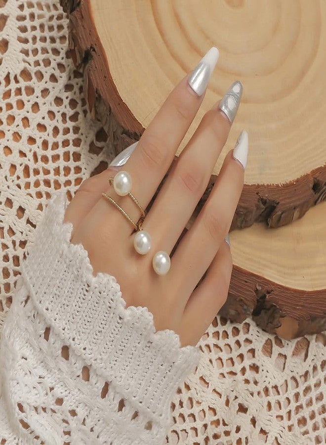 kepvrio Pearl Ring for Women Promise Stacking Pearl Rings Adjustable Open Pearl Finger Ring Trendy Personality Christmas Pearl Jewerly Prom Dress Jewerly - Image 3