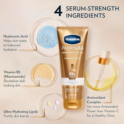 Vaseline Pro VitaB3 Serum Burst Lotion Luminous Glow Healthy, Glowing Skin, Lightweight 10x Antioxidant Power of Vitamin C with Vitamin B3, Hyaluronic Acid & Vitamin E, 7.5 Fl Oz - Image 3