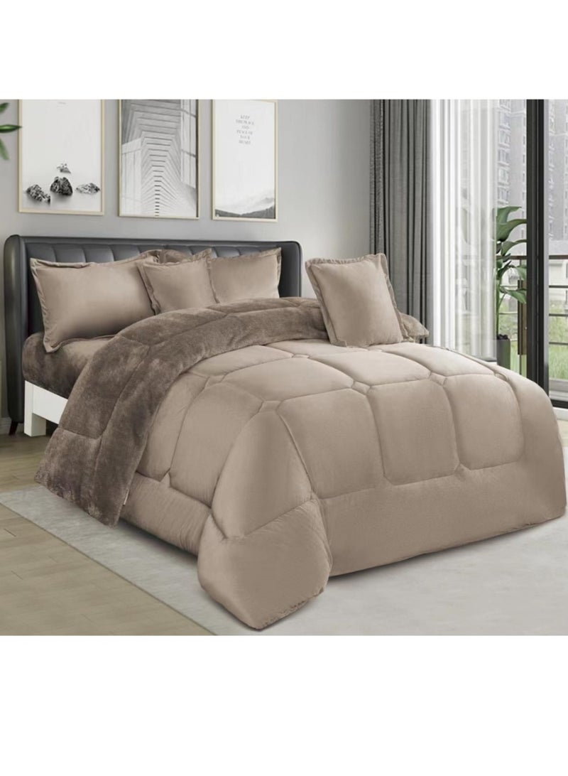 MingLi Winter double Comforter, two-sided system, velvet side and fur side - 6-piece Comforter set (1 Comforter + 1 elastic mattress protector + 4 decorative pillowcases). Comforter size: 250X230 cm and mattress protector size: 200X200+40 cm. - Image 1