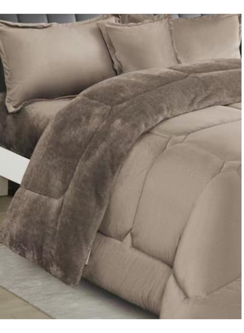 MingLi Winter double Comforter, two-sided system, velvet side and fur side - 6-piece Comforter set (1 Comforter + 1 elastic mattress protector + 4 decorative pillowcases). Comforter size: 250X230 cm and mattress protector size: 200X200+40 cm. - Image 4