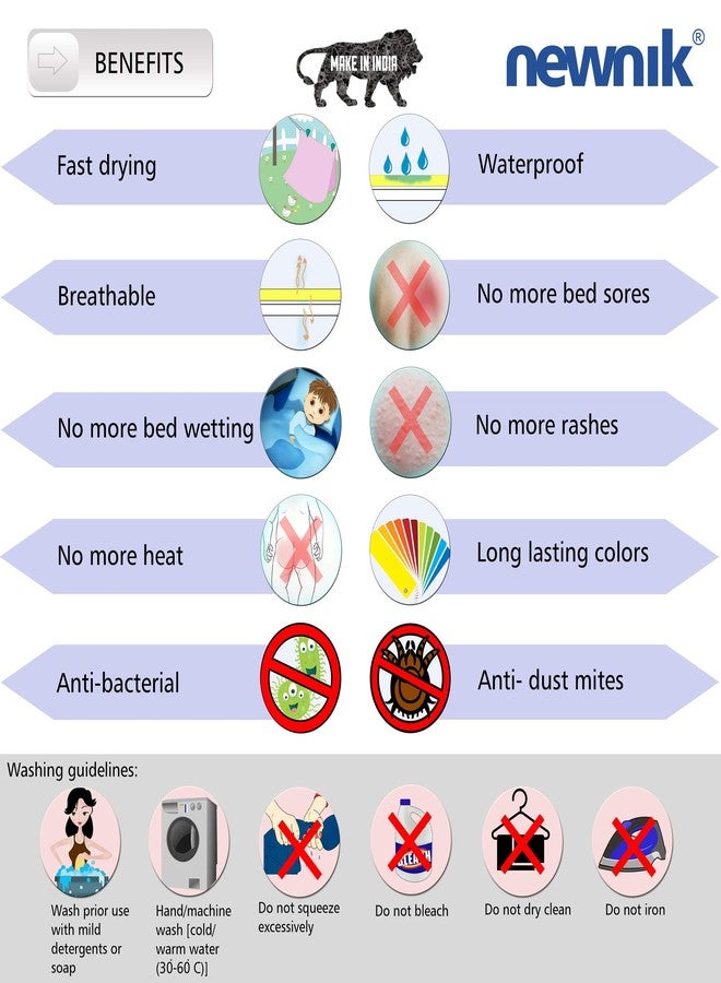 نيونيك كويك، ملاءات جافة مقاومة للماء متوسطة الحجم، عبوة من قطعتين، لون بنفسجي (مقاس كل قطعة: 70 سم × 100 سم) - Image 4