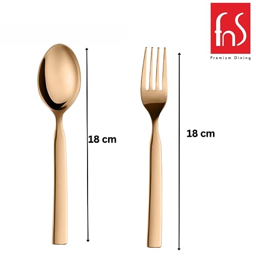 FnS Allie 12 pcs Stainless Steel Rose Gold Cutlery Set (6 Dinner Spoon, 6 Dinner Forks) - Image 4