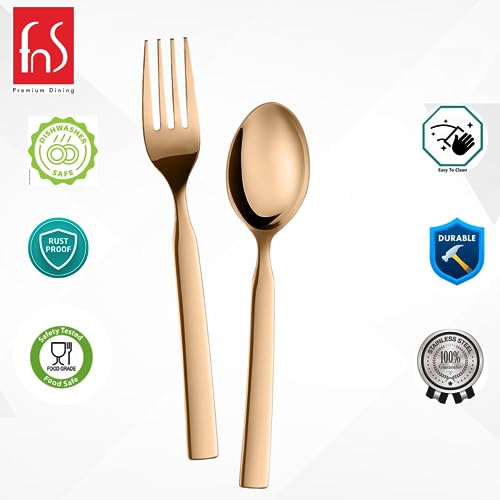 FnS Allie 12 pcs Stainless Steel Rose Gold Cutlery Set (6 Dinner Spoon, 6 Dinner Forks) - Image 3