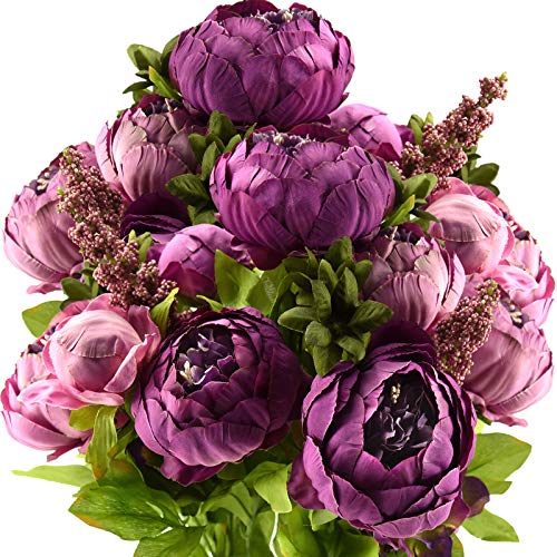 FiveSeasonStuff Vintage Artificial Peonies Silk Peony Flowers and Hydrangeas for Wedding Bridal Home Décor – Beautiful Floral Centerpiece Arrangement Decoration with 2 Bouquets (Thistle Purple) - Image 1