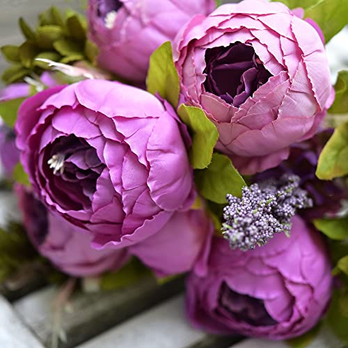 FiveSeasonStuff Vintage Artificial Peonies Silk Peony Flowers and Hydrangeas for Wedding Bridal Home Décor – Beautiful Floral Centerpiece Arrangement Decoration with 2 Bouquets (Thistle Purple) - Image 3