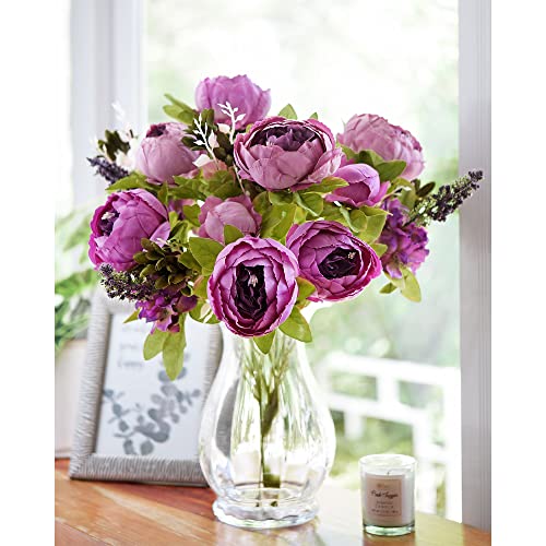 FiveSeasonStuff Vintage Artificial Peonies Silk Peony Flowers and Hydrangeas for Wedding Bridal Home Décor – Beautiful Floral Centerpiece Arrangement Decoration with 2 Bouquets (Thistle Purple) - Image 2