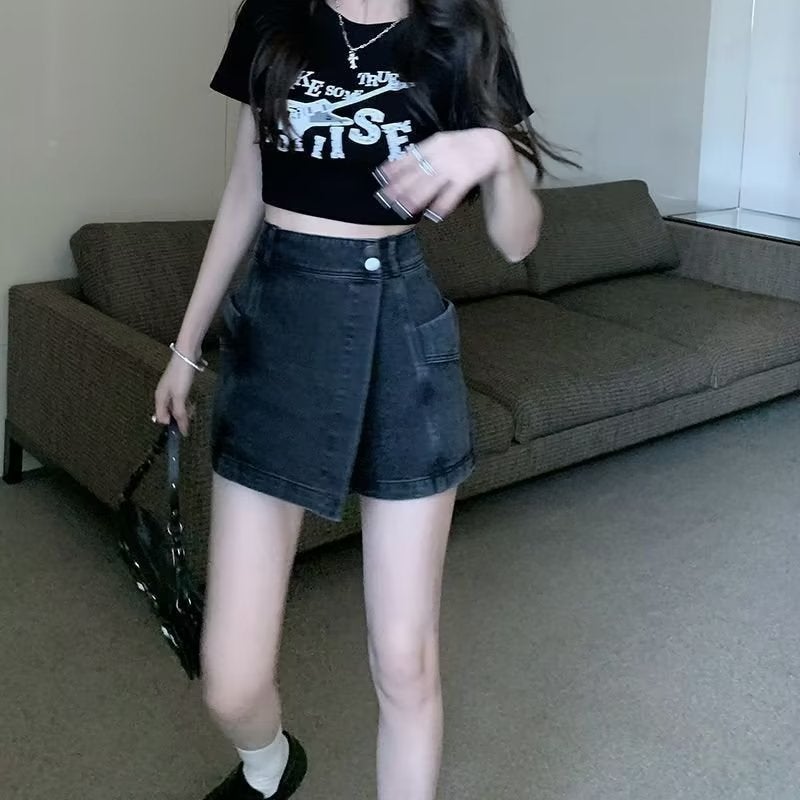 American Retro Denim Skirt Women'S Summer Short Skirt A- Line Half Skirt Girl High Waist Hip Skirt - Image 1