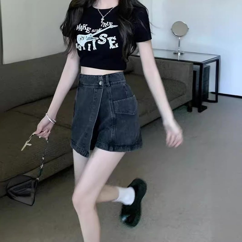American Retro Denim Skirt Women'S Summer Short Skirt A- Line Half Skirt Girl High Waist Hip Skirt - Image 2