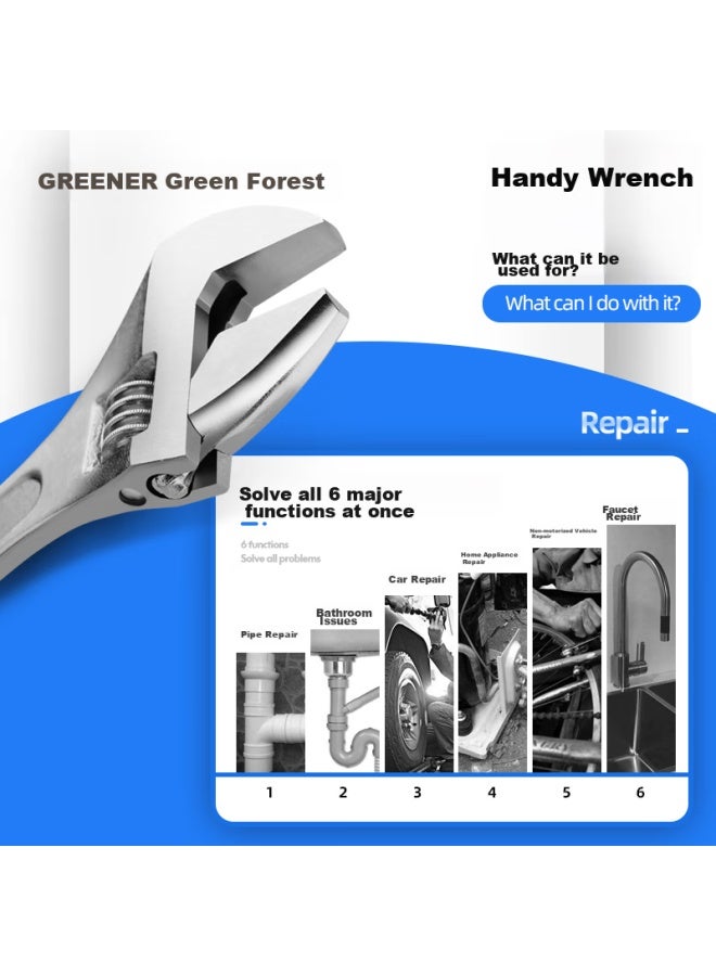 Greener Adjustable Wrench 10-inch Set, Universal Wrench, Wide-mouth Multi-functional Plumbing Adjustable Wrench, Smooth Handle - Image 5