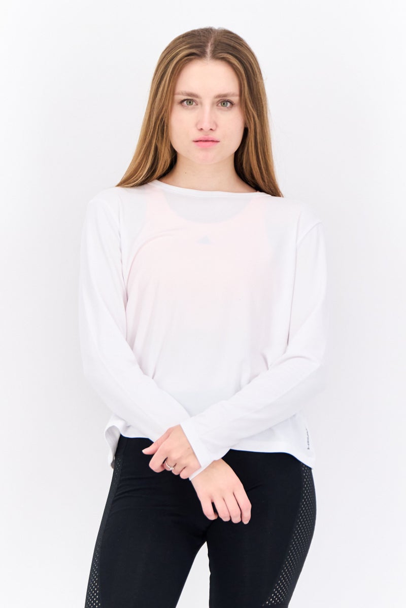 HEAD بلوزة نسائية بأكمام طويلة مريحة، بيضاء - Image 1