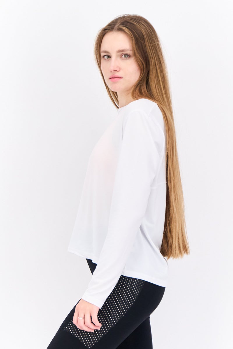 HEAD بلوزة نسائية بأكمام طويلة مريحة، بيضاء - Image 4