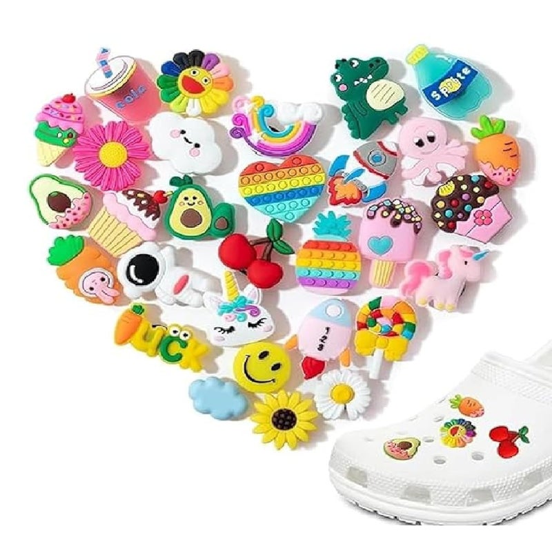 Clog Slippers Charms Assorted Cute Cartoon Clog Slipper Charm for Girls Rubber 30pcs Charms for Fun Clogs, Slipper, Casual Shoe Decoration Accessories for Kids Waterproof Charm Fashion Clogs
