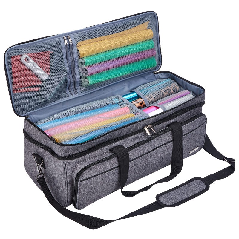 NICOGENA Double Layer Carrying Case with Mat Pocket for Cricut Maker 4, Explore 4, Multi Large Front Compartments for Tools, Accessories and Supplies, Grey - Image 3