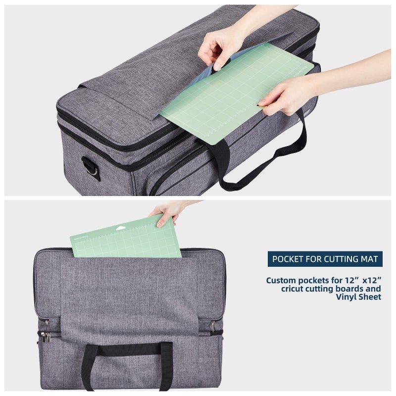 NICOGENA Double Layer Carrying Case with Mat Pocket for Cricut Maker 4, Explore 4, Multi Large Front Compartments for Tools, Accessories and Supplies, Grey - Image 2