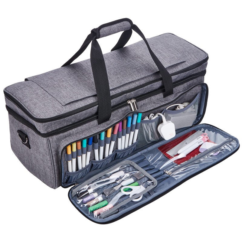 NICOGENA Double Layer Carrying Case with Mat Pocket for Cricut Maker 4, Explore 4, Multi Large Front Compartments for Tools, Accessories and Supplies, Grey - Image 4