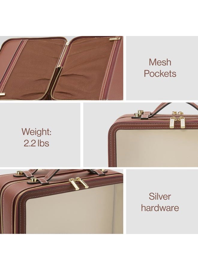 ETOILE Large Twin Cosmetic Case Dual Compartment Cosmetic Beauty Organizer & Toiletry Case, Ginger Brown, Dual Compartment Cosmetic Case - Image 2