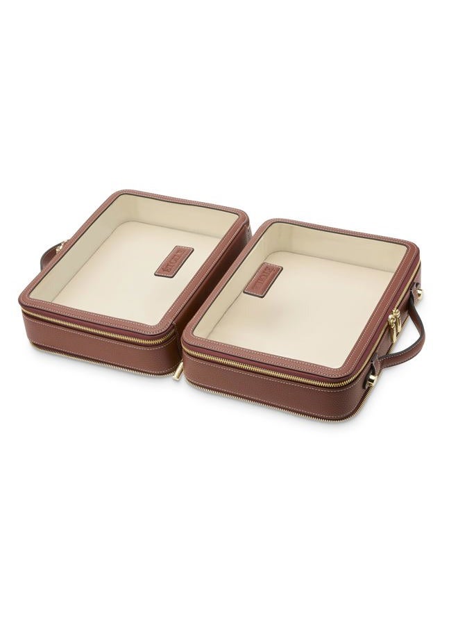 ETOILE Large Twin Cosmetic Case Dual Compartment Cosmetic Beauty Organizer & Toiletry Case, Ginger Brown, Dual Compartment Cosmetic Case - Image 4