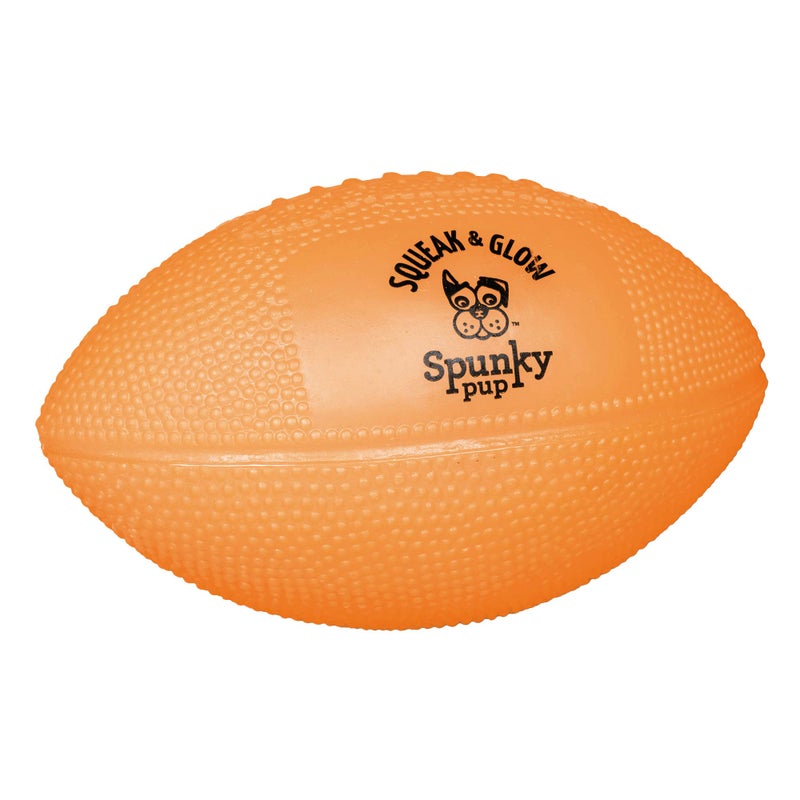 Spunky pup Squeak & Glow in the Dark Football Dog Toy | Non Toxic Day & Night Toss Footballs for Dogs | Indoor & Outdoor Active Fetch Play | Durable Waterproof & Floats | Assorted Colors - Image 1