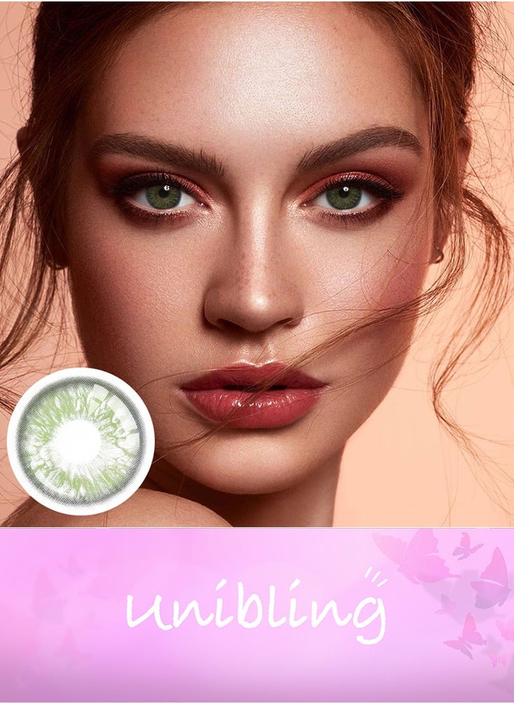 Unibling - Flirting Green Yearly Colored Contact Lenses, Unisex Cosmetic Contact Lenses, Enlargement Collection, Light Green, With Case - Image 1