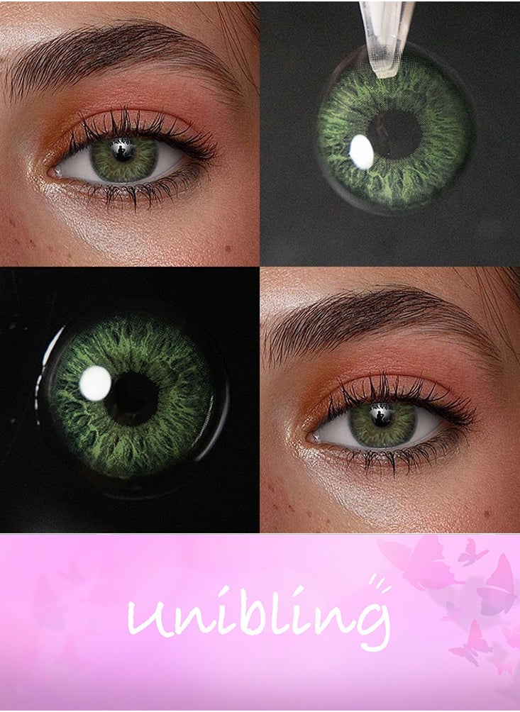 Unibling - Flirting Green Yearly Colored Contact Lenses, Unisex Cosmetic Contact Lenses, Enlargement Collection, Light Green, With Case - Image 1